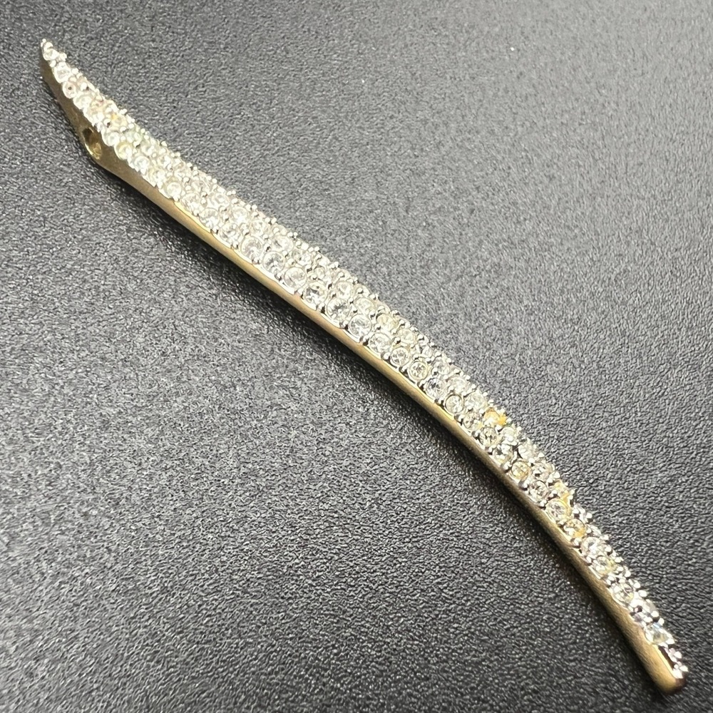 Swarovski Aline Pendant Pave Crystals Wave Vertical Bar Gold Tone 2.5"